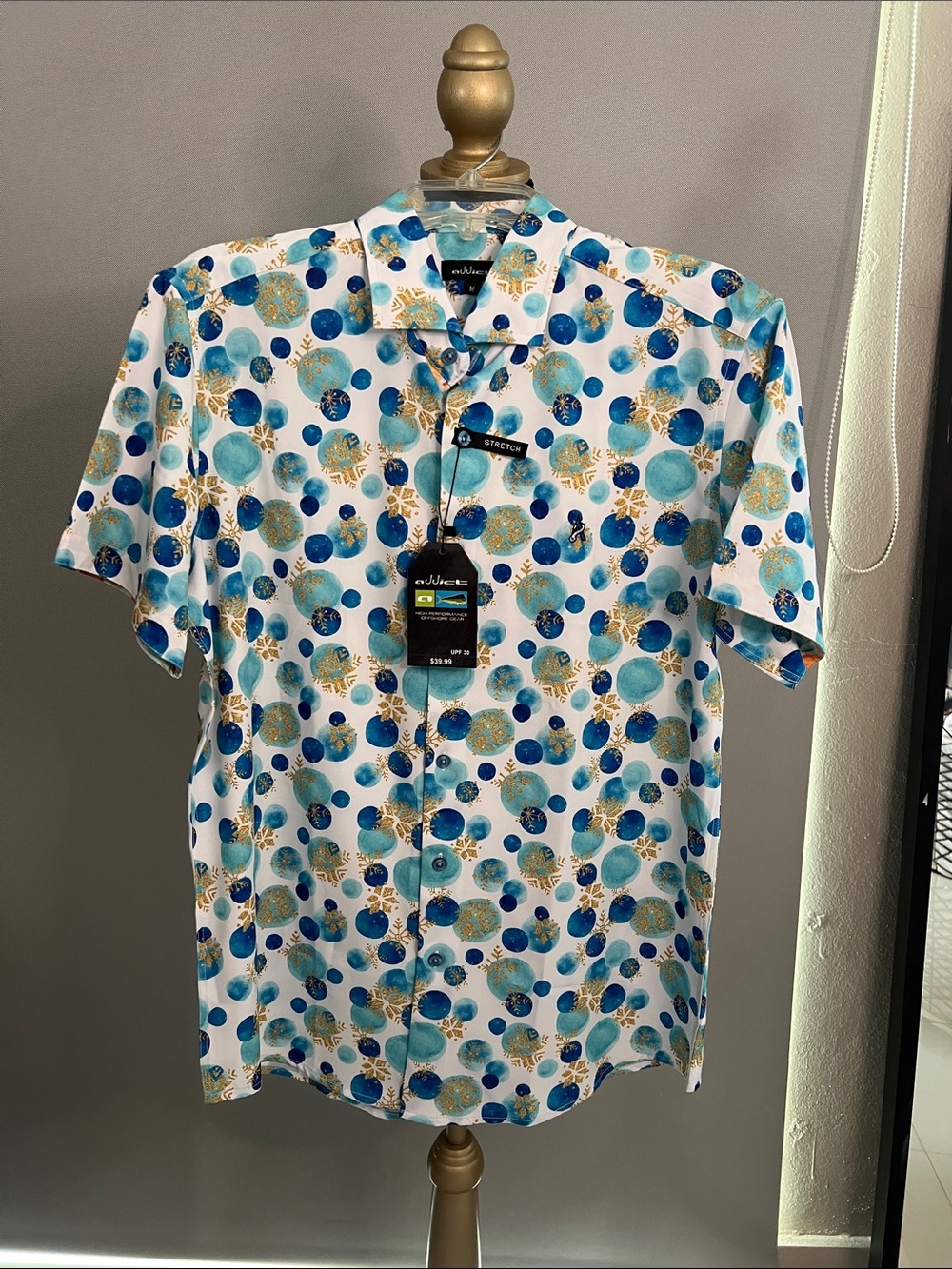 Nautica Men’s White Short-Sleeve Button-Down with Blue & Gold Dot Print